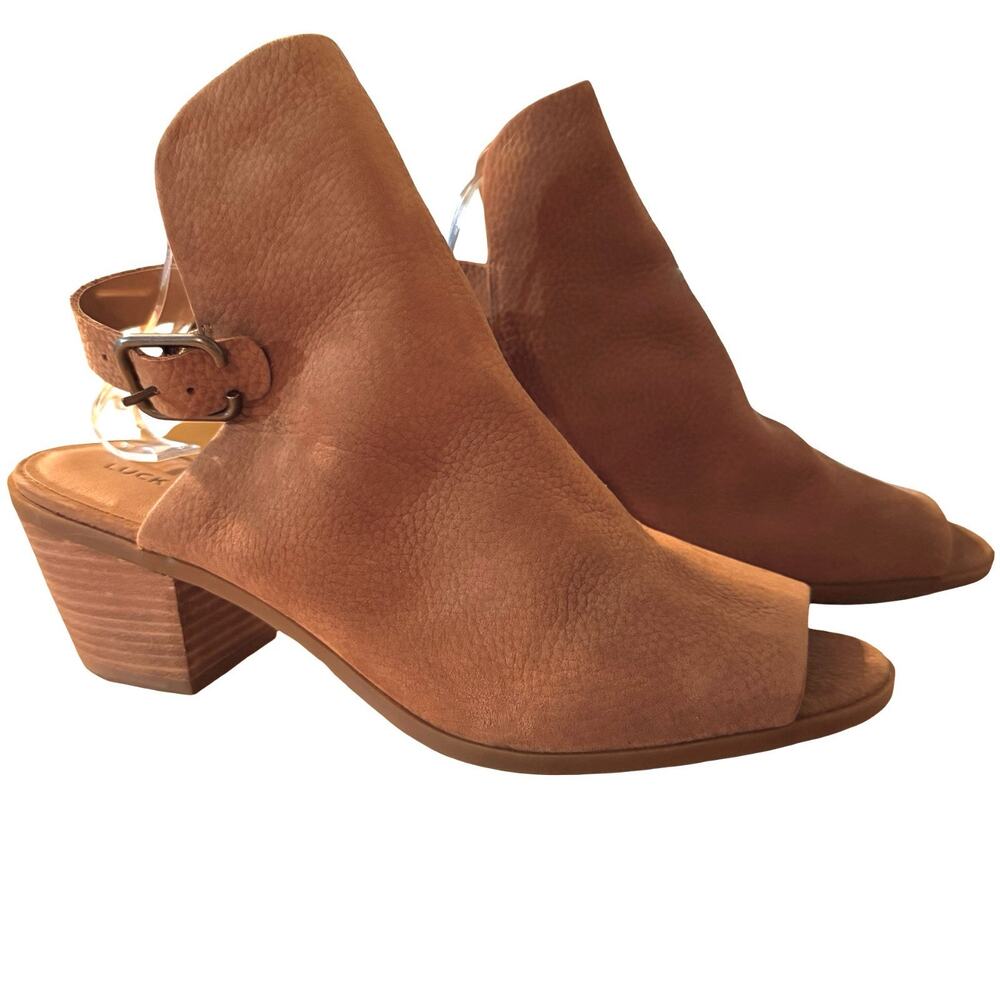 Lucky Brand Bray Slingback Open Toe Chunky Heel Shoes Booties Sandals sz 11